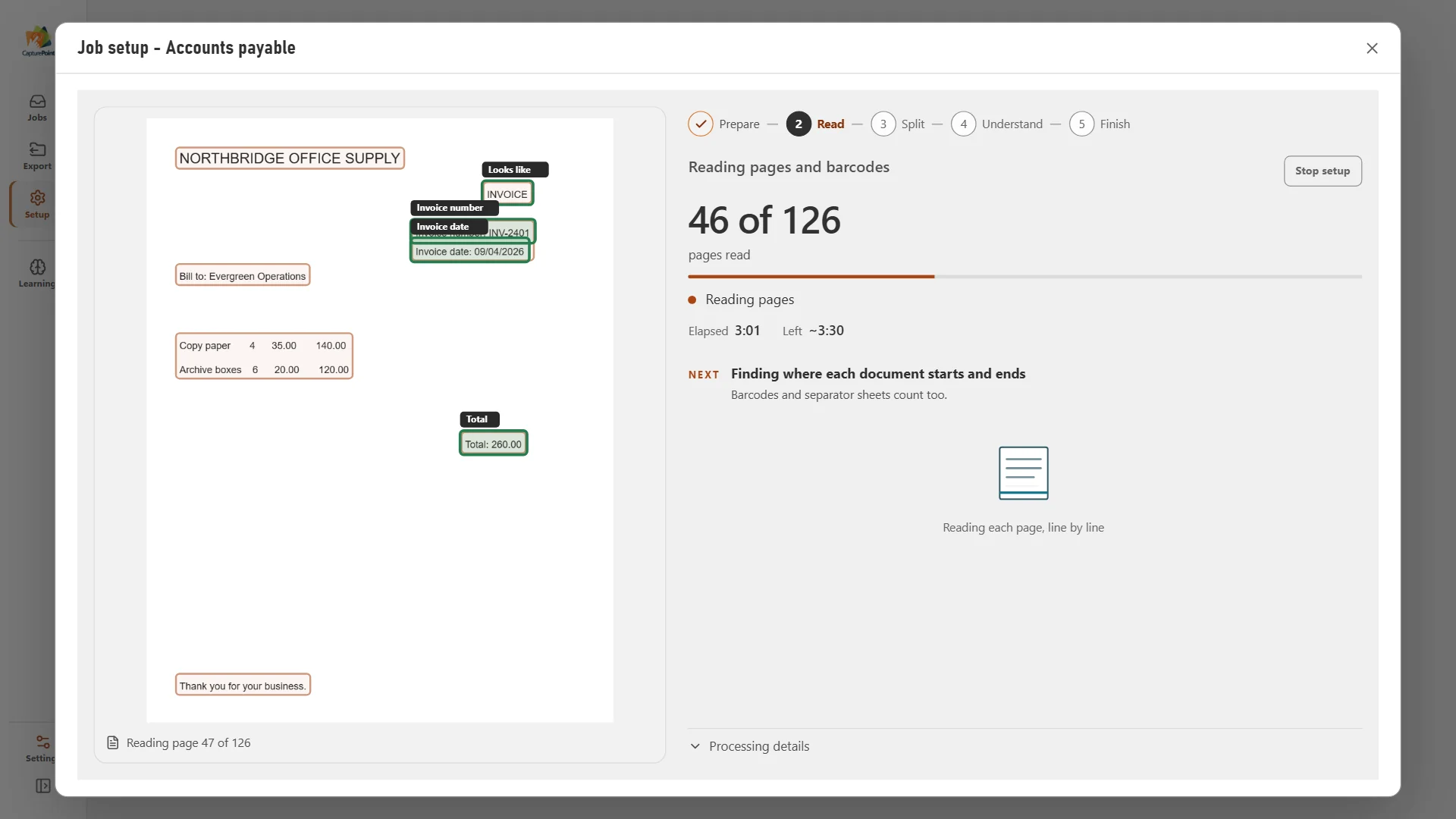 CapturePoint reading a folder of invoices and finding the fields by itself